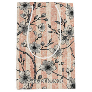 Sacola Para Presentes Média Salsicha Elegante do Blossom - Rosa e Branco