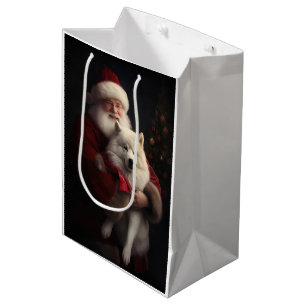 Sacola Para Presentes Média Samoyed Com Papai Noel Natal Festivo