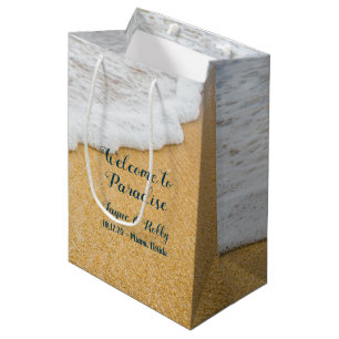 Sacola Para Presentes Média Sand n Surf Welcome Destino Wedding Paper Bag