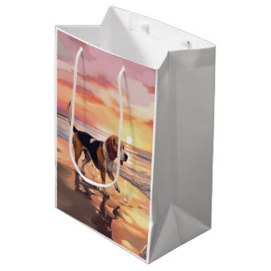 Sacola Para Presentes Média Sandy Paws Beagle Dog em Beach Sunset