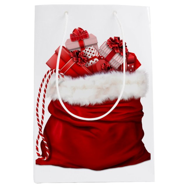 Sacola Para Presentes Média Santa Bag Full of Presents Red And White Gift Bag (Frente)