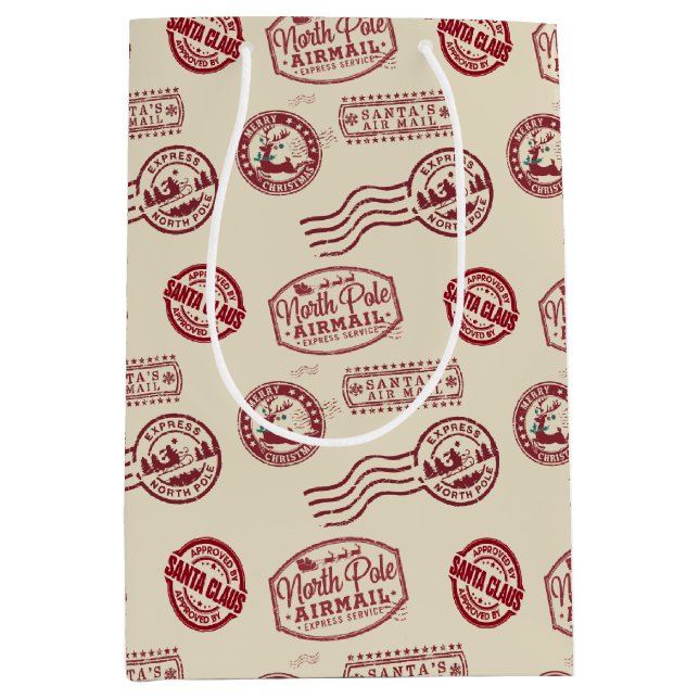 Sacola Para Presentes Média Santa Claus Airmail Holiday (Frente)