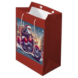 Sacola Para Presentes Média Santa Claus en mode motard