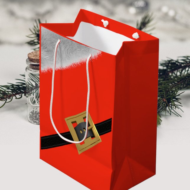 Sacola Para Presentes Média Santa Claus Suit Natal Holidt Bag (A modern Santa suit inspired gift bag for all your festive gift bag needs)