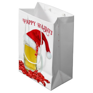Sacola Para Presentes Média Santa Hat Na Beer Mug