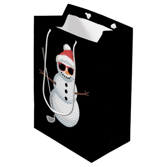 Sacola Para Presentes Média Santa Snowman Golf Ball Christmas Golfer Gift  (Frente inclinada)