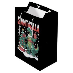 Sacola Para Presentes Média Santazilla Monstro Japonês Kaiju Natal Dinossauro
