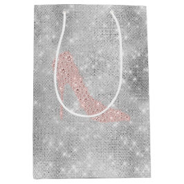 Sacola Para Presentes Média Sapatos de salto alto prateados com diamantes rosa