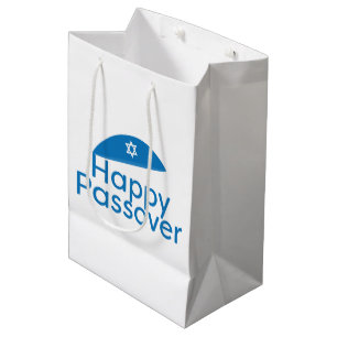 Sacola Para Presentes Média Saudação de Passagem Feliz Azul com Kippah