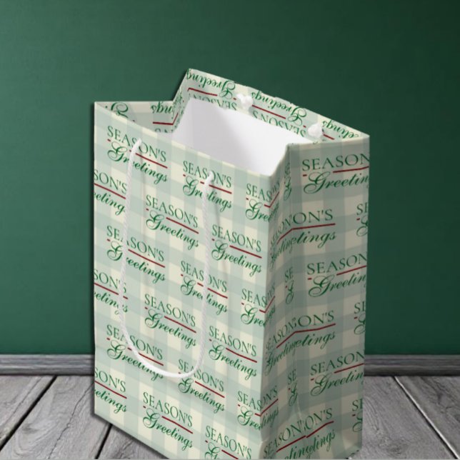 Sacola Para Presentes Média Saudações da temporada Gingham Natal (Criador carregado)
