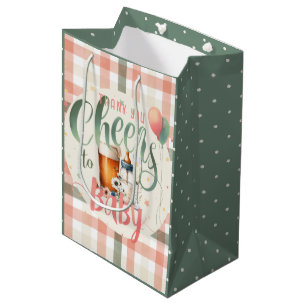 Sacola Para Presentes Média Saúde ao Bebê Sage Peach Gingham Favorece presente