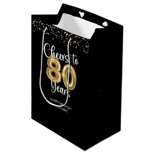 Sacola Para Presentes Média Saúde aos 80 anos Noivado Dourado de Confetti Negr
