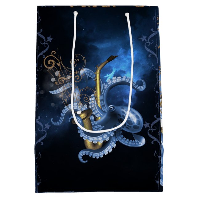 Sacola Para Presentes Média saxofone musical com polvo (Verso)