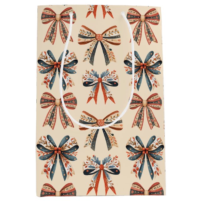 Sacola Para Presentes Média Scandi Bows Folk Art Holiday (Frente)