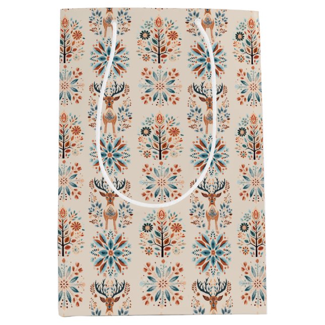 Sacola Para Presentes Média Scandinavian Deer Holiday (Frente)