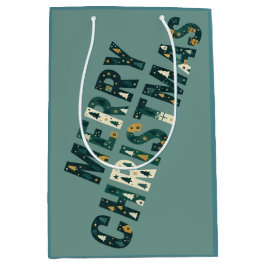 Sacola Para Presentes Média Scandinavian Merry Christmas Tree Winter Snow