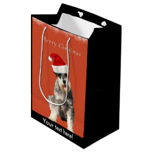 Sacola Para Presentes Média Schnauzer com chapéu do Natal