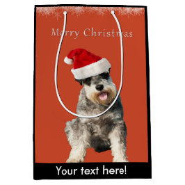 Sacola Para Presentes Média Schnauzer com chapéu do Natal