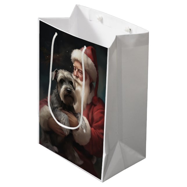 Sacola Para Presentes Média Schnauzer Com Papai Noel Natal Festivo (Frente inclinada)