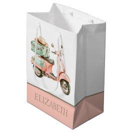 Sacola Para Presentes Média Scooter Costeiro Rosa e Aqua Fofo
