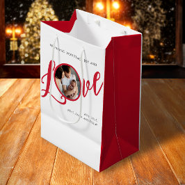 Sacola Para Presentes Média Script de Caligrafia de Foto de Natal