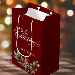 Sacola Para Presentes Média Script de Natal Deep Red