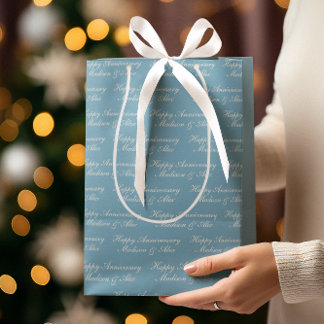 Sacola Para Presentes Média Script Feliz Aniversário com Nome Azul Poeirento