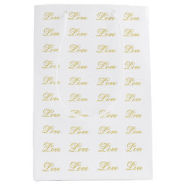Sacola Para Presentes Média Script Gold Chic Amor Branco Caligrafia Casamento