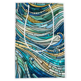 Sacola Para Presentes Média Sea of Waves Teal Mosaic Fine Art