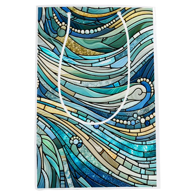 Sacola Para Presentes Média Sea of Waves Teal Mosaic Fine Art (Frente)