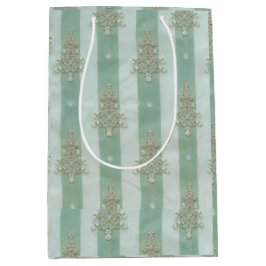 Sacola Para Presentes Média Seafoam Stiped Velvet-Look Diamond Trees