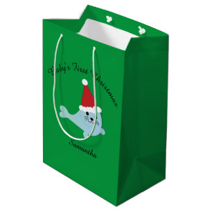 Sacola Para Presentes Média Selo de Papais noeis de Natal do Bebê