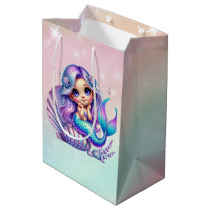Sacola Para Presentes Média Sereia Arco-Íris