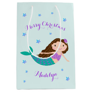 Sacola Para Presentes Média Sereia Feliz Natal Personalizado