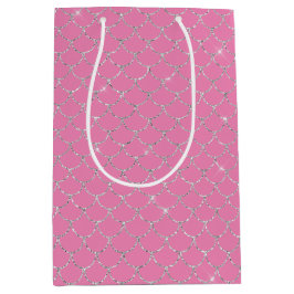 Sacola Para Presentes Média Sereia Rosa Prateada