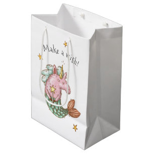 Sacola Para Presentes Média Sereia Whimsérica Unicorn Faz Aniversário de Desej