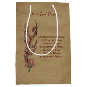 Sacola Para Presentes Média Serenity Prayer Inspirational Floral Personalizado
