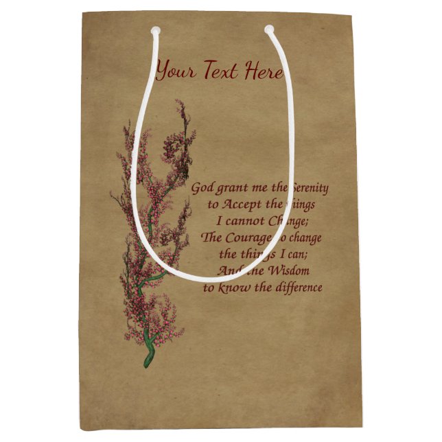 Sacola Para Presentes Média Serenity Prayer Inspirational Floral Personalizado (Frente)