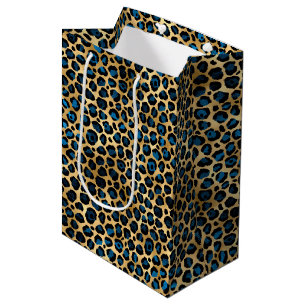 Sacola Para Presentes Média Série Leopardo Azul e Dourado Design 4
