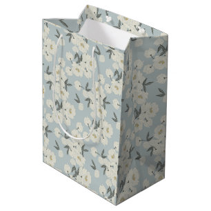 Sacola Para Presentes Média Serpentine Peony - esbranquiçada e azul claro