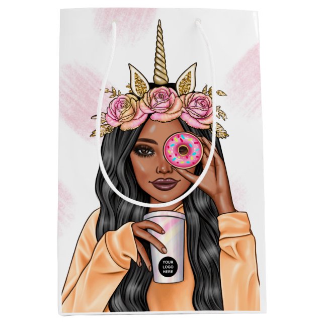 Sacola Para Presentes Média Serviço de Alimentação Fantasia Unicórnio Senhora (Frente)