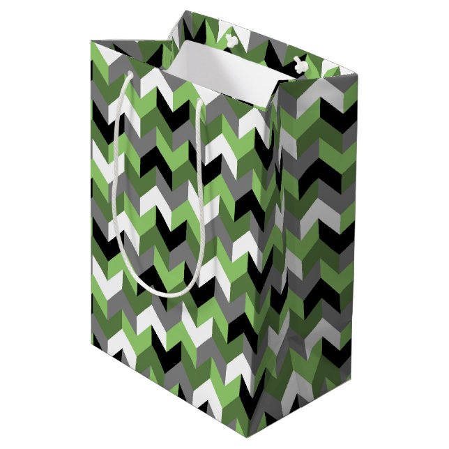 Sacola Para Presentes Média Seta verde, branca, Cinza e chevron preto (Verso inclinado)