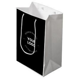 Sacola Para Presentes Média Seu logotipo comercial & texto editável | Preto & 