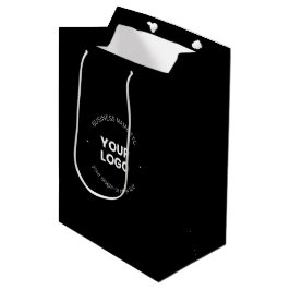 Sacola Para Presentes Média Seu logotipo comercial & texto editável | Preto & 
