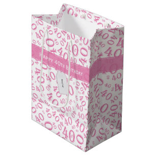 Sacola Para Presentes Média Seu texto: 40º padrão aleatório rosa