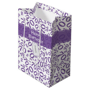 Sacola Para Presentes Média Seu texto: 70 Aniversário Roxo 70 Padrão