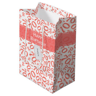 Sacola Para Presentes Média Seu texto: 70 Birthday Coral Número 70 Padrão