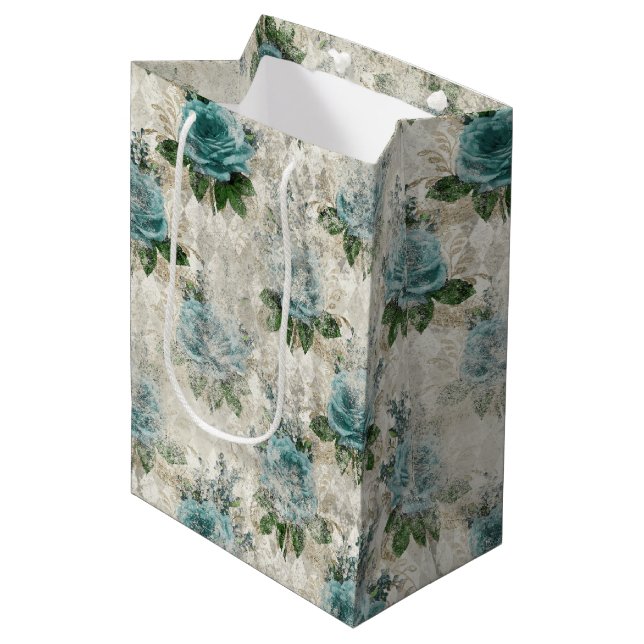 Sacola Para Presentes Média Shabby Floral Aqua Series Design 2 (Frente inclinada)