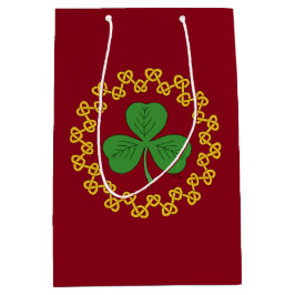 Sacola Para Presentes Média Shamrock and Knotwork on Red