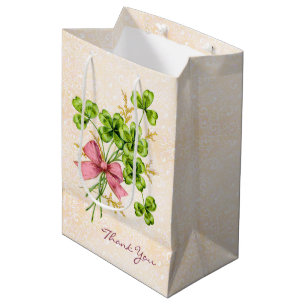 Sacola Para Presentes Média Shamrocks Vintage Fresca Rosa, Chá de fraldas de
